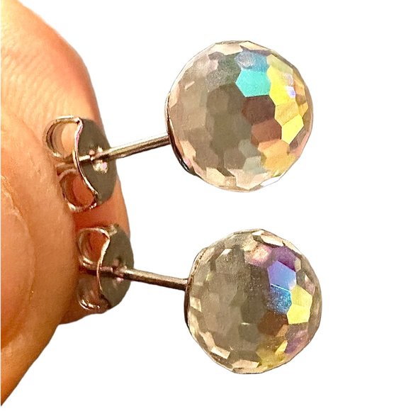 Disco Ball Earrings Silver Plated 5MM Stud Earrings for Women - Picture 4 of 9